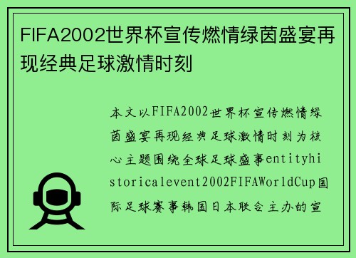 FIFA2002世界杯宣传燃情绿茵盛宴再现经典足球激情时刻